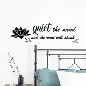 Black lotus wall decal with quote Quiet the Mind and the Soul Will Speak for home decor