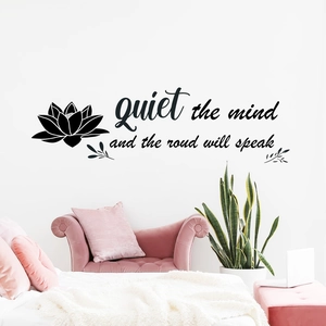 Minimalist lotus wall sticker with quiet the mind quote for meditation room decor