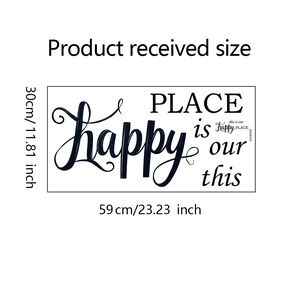 Dimensions détaillées du sticker mural Happy Place mesurant 59cm par 30cm de large
