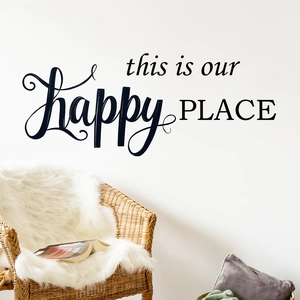 This Is Our Happy Place Citation Sticker Mural PVC Noir Lettrage Artistique Slogan Autocollant Mural Pour Salon Chambre Maison