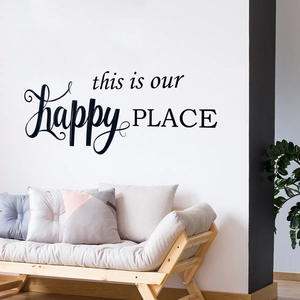 Sticker mural noir 'this is our happy PLACE' en vinyle pour décoration de salon moderne