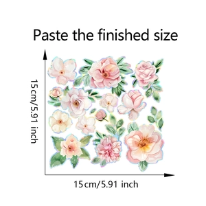 Detail showing finished 15x15 cm size with watercolor peony and rose window stickers