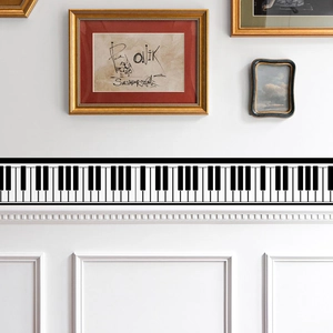 Detail showing self-adhesive piano key wall sticker for home decor music room skirting