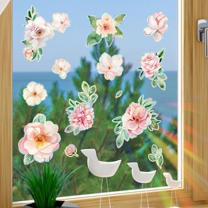 Peony watercolor glass window stickers with holographic edges and sun-catching effect