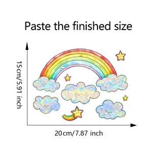 Rainbow and cloud static window clings set with detailed paste dimensions display