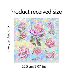 Detailed size chart showing 20.5 cm dimensions for laser rose flower window film