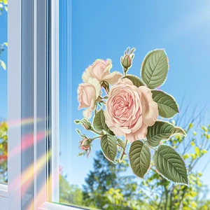 Rainbow effect rose flower static window cling for decorative glass home window film