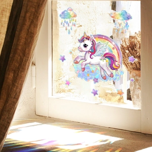 Rainbow unicorn and stars static window film stickers for home glass decoration