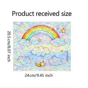 Detailed dimensions of holographic rainbow and cloud static cling window sticker