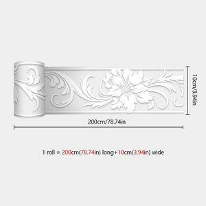 Detailed macro view of 3D embossed floral wall border sticker measuring 200cm x 10cm