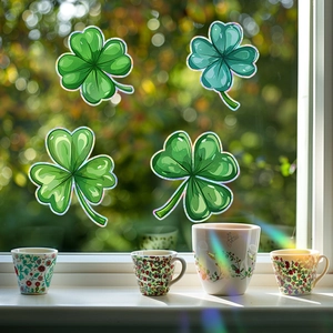 Lucky Clover Prism Window Sticker Rainbow Laser Holographic Static Cling Shamrock Suncatcher For Glass Door Home Decor