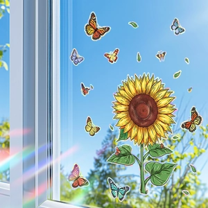 Rainbow sunflower and butterfly static window film set for decorative home glass