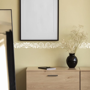 White floral self-adhesive wall border sticker with baroque patterns for home decoration