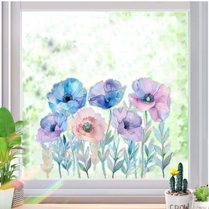 Film de fenêtre laser arc-en-ciel avec fleurs aquarelle pour décoration de vitres maison