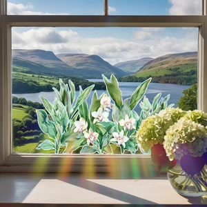 Rainbow effect lily flower window film for glass decoration with nature scenery view