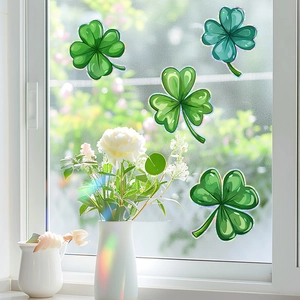 Holographic four-leaf clover static glass window film for home decoration with rainbow effect