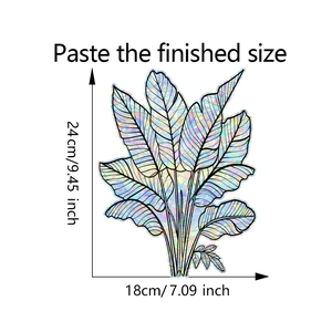 Dimensions détaillées du sticker de fenêtre holographique en forme de feuille de monstera