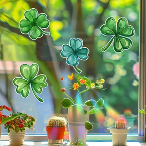 Rainbow holographic four leaf clover window cling for home glass decoration