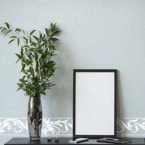 Self-adhesive white embossed floral wall border sticker for bedroom and living room decor