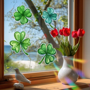 Rainbow holographic four-leaf clover window clings for home glass decoration