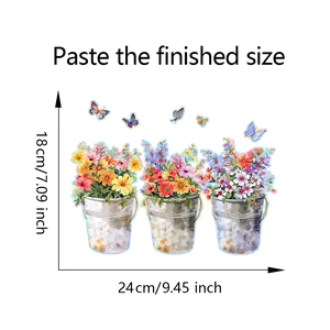 Détail de stickers électrostatiques fleurs et seaux avec dimensions pour décor