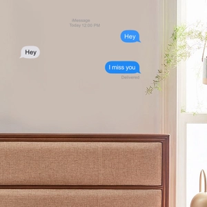 Creative iMessage UI style wall stickers with blue and grey chat bubbles for bedroom decor