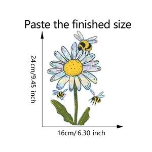 Detailed size specifications for cartoon bee and daisy static cling window sticker