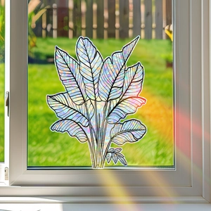 Autocollant de fenêtre feuille de monstera effet arc-en-ciel pour décor de verre