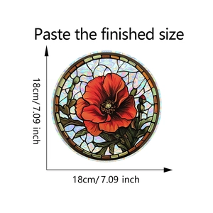 Detail showing 18cm stained glass style red poppy window static film sticker decoration