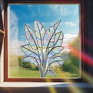 Film de fenêtre 3D effet arc-en-ciel en forme de feuille tropicale sur verre