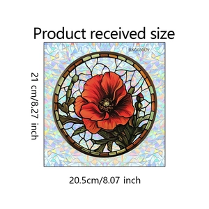 Detailed dimensions of the colorful floral stained glass window sticker for home decor