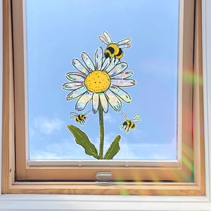 Rainbow suncatcher window cling with daisy and bees design for home glass decoration