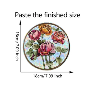 Rainbow laser rose glass window sticker with 18cm diameter measurement details