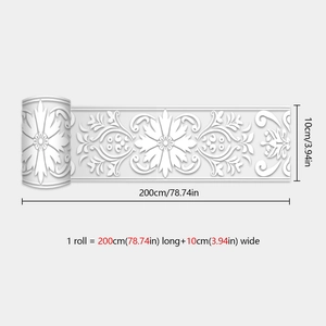 Macro detail of white embossed floral wall border sticker with 200cm length dimensions