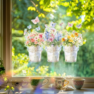Holographic butterfly and flower static window clings with rainbow light effect