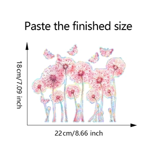 Detailansicht der Fenstersticker mit Pusteblumen, Regenbogeneffekt und Maßen 22x18 cm