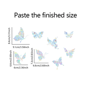Detailed dimension guide for rainbow holographic butterfly glass window stickers