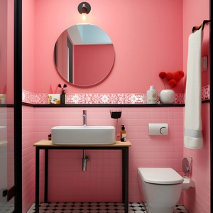 White floral embossed border wall sticker for a modern pink bathroom wall decoration