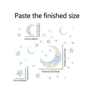 Detailed size chart for holographic laser moon and star static window film stickers