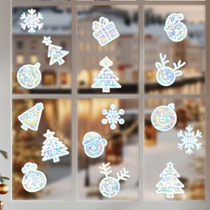 Christmas snowman and snowflake prism window decals with rainbow light effects