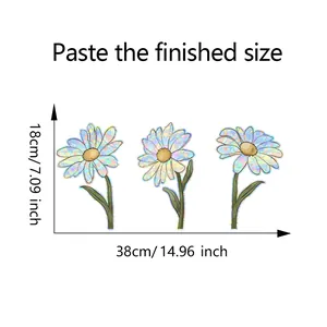 Size guide for daisy window film showing dimensions of 38x18cm with holographic texture