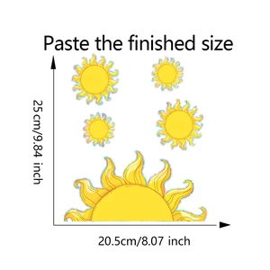 Detailed dimension guide for holographic sun-themed static window stickers set
