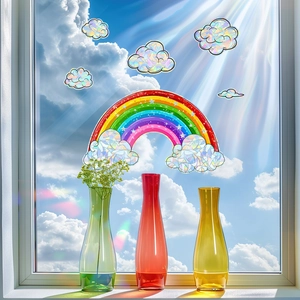 Rainbow and cloud static window stickers with 3D prism light effects for home decor
