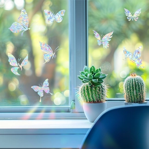 Rainbow prism butterfly window decals with anti-collision effect for home glass decor