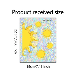 Holographic sun catcher window film product dimensions showing 19cm by 22cm size details