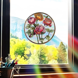 UV laser iridescent round rose glass window film decorative sticker for home beauty