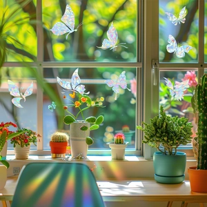 Rainbow butterfly window stickers with diamond texture for sun catching and home decoration