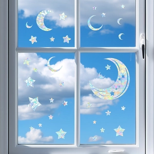 Rainbow Prism Moon Star Static Window Sticker Sun Catcher Glass Decal For Home Decor Window Balcony Bedroom Decoration