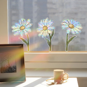 Holographic Daisy Rainbow Window Sticker Static Cling Prism Glass Decal For Bird Strike Prevention Home Office Decoration