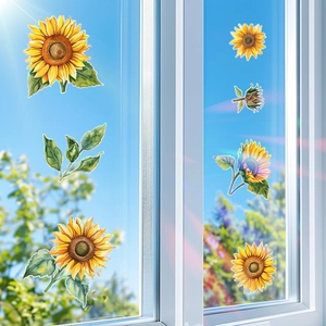 Rainbow sunflower window decals with iridescent suncatcher effect for home decor